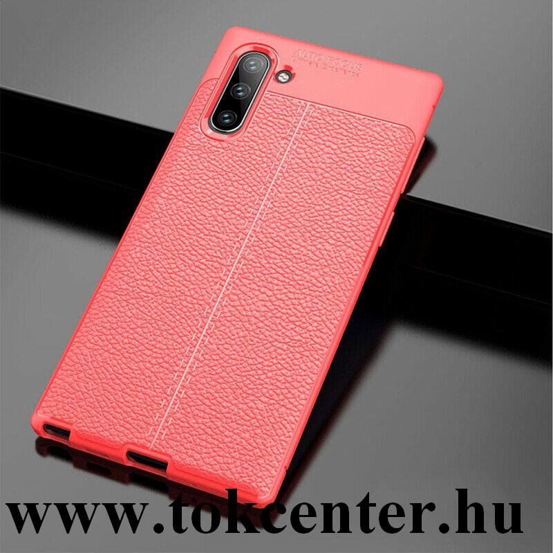 Samsung Galaxy Note 10 (SM-N970F) Szilikon telefonvédő (közepesen ütésálló, bőr hatású, varrás minta) PIROS