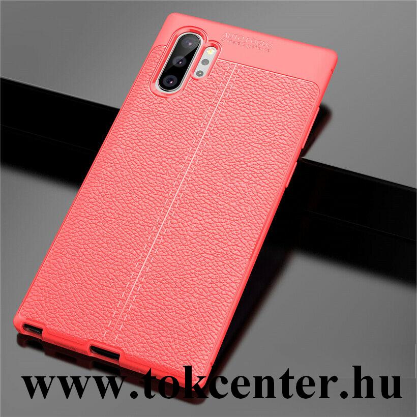 Samsung Galaxy Note 10 Plus (SM-N975F) Szilikon telefonvédő (közepesen ütésálló, bőr hatású, varrás minta) PIROS