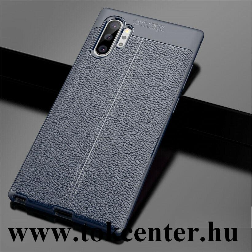 Samsung Galaxy Note 10 Plus (SM-N975F) Szilikon telefonvédő (közepesen ütésálló, bőr hatású, varrás minta) SÖTÉTKÉK