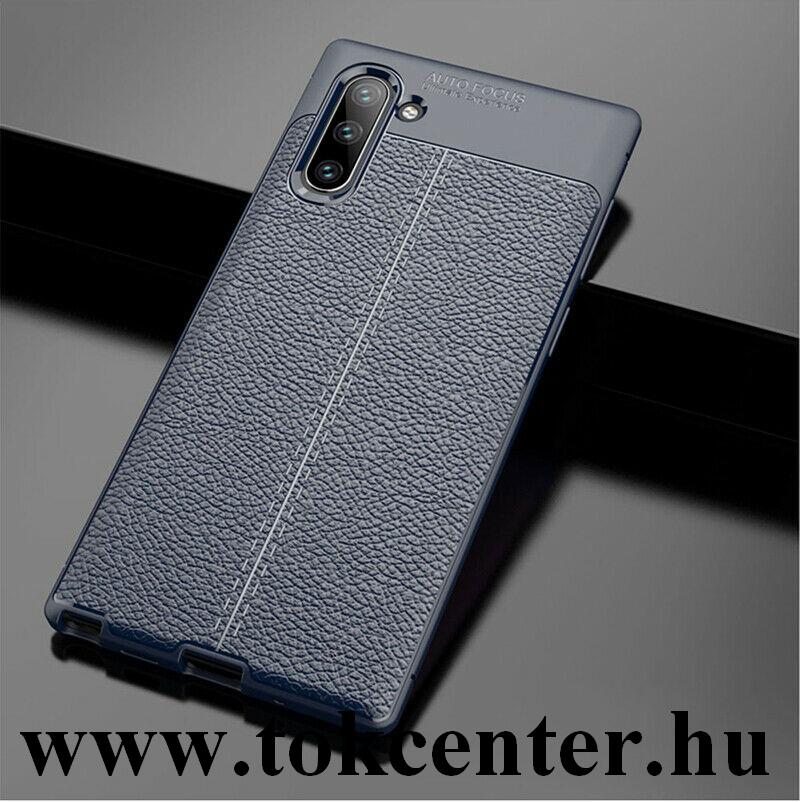 Samsung Galaxy Note 10 (SM-N970F) Szilikon telefonvédő (közepesen ütésálló, bőr hatású, varrás minta) SÖTÉTKÉK