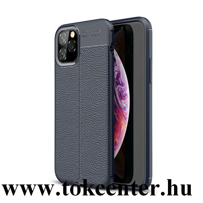Apple iPhone 11 Pro Max Szilikon telefonvédő (közepesen ütésálló, bőr hatású, varrás minta) SÖTÉTKÉK