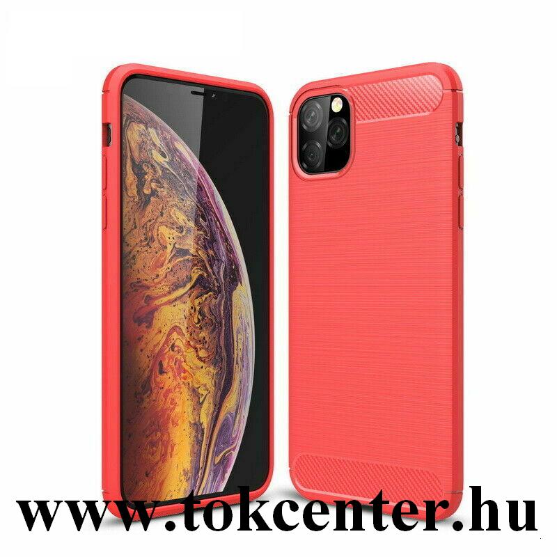 Apple iPhone 11 Szilikon telefonvédő (közepesen ütésálló, légpárnás sarok, szálcsiszolt, karbon minta) PIROS