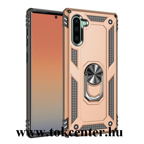 Samsung Galaxy Note 10 (SM-N970F) Defender műanyag telefonvédő (közepesen ütésálló, szilikon belső, telefontartó gyűrű, beépített fémlemez) ARANY