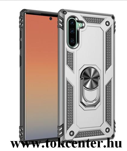 Samsung Galaxy Note 10 (SM-N970F) Defender műanyag telefonvédő (közepesen ütésálló, szilikon belső, telefontartó gyűrű, beépített fémlemez) EZÜST