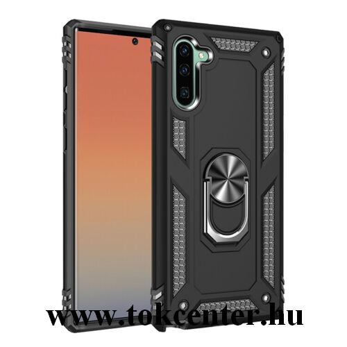Samsung Galaxy Note 10 (SM-N970F) Defender műanyag telefonvédő (közepesen ütésálló, szilikon belső, telefontartó gyűrű, beépített fémlemez) FEKETE