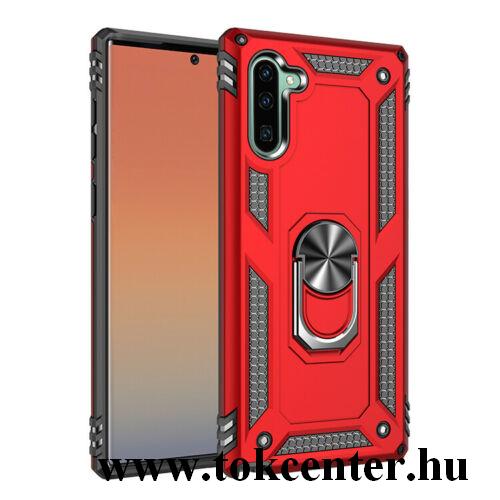 Samsung Galaxy Note 10 (SM-N970F) Defender műanyag telefonvédő (közepesen ütésálló, szilikon belső, telefontartó gyűrű, beépített fémlemez) PIROS