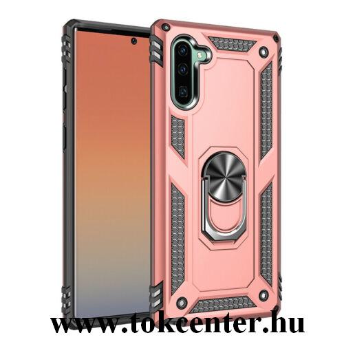 Samsung Galaxy Note 10 (SM-N970F) Defender műanyag telefonvédő (közepesen ütésálló, szilikon belső, telefontartó gyűrű, beépített fémlemez) ROZÉARANY