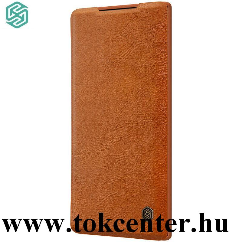 Samsung Galaxy Note 10 NILLKIN QIN tok álló, bőr (FLIP, oldalra nyíló, bankkártya tartó) BARNA