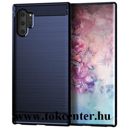 Samsung Galaxy Note 10 Plus (SM-N975F) Szilikon telefonvédő (közepesen ütésálló, légpárnás sarok, szálcsiszolt, karbon minta) SÖTÉTKÉK