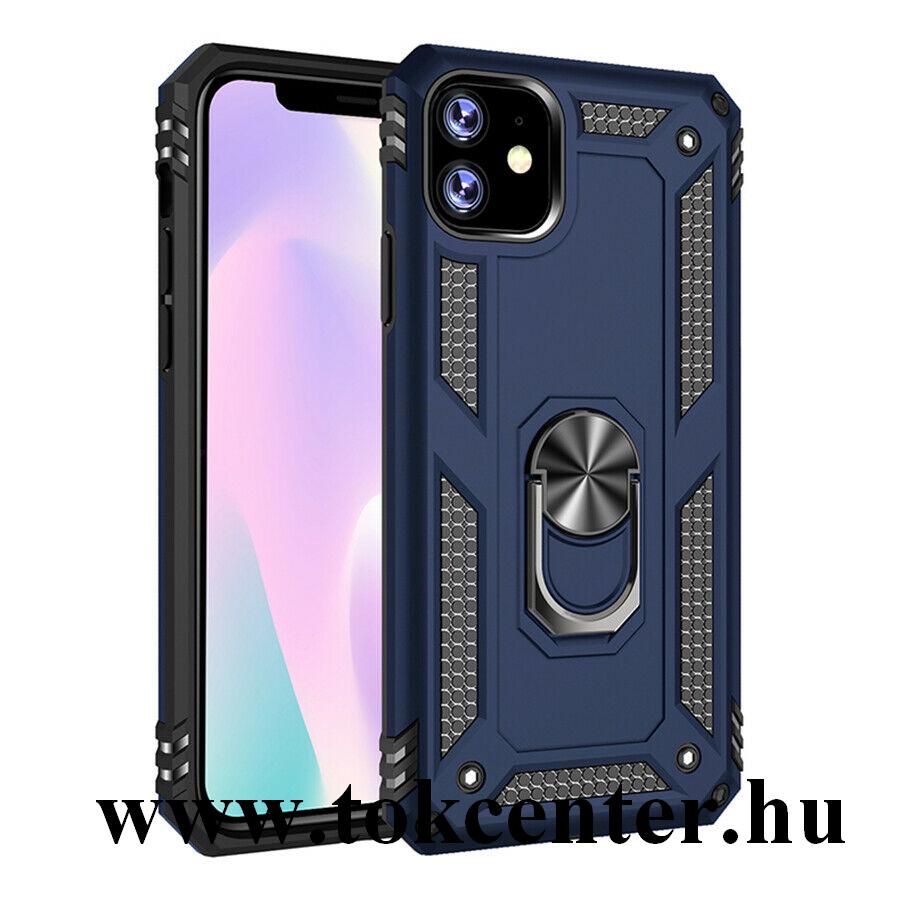 Apple iPhone 11 Defender műanyag telefonvédő (közepesen ütésálló, szilikon belső, telefontartó gyűrű, beépített fémlemez) SÖTÉTKÉK