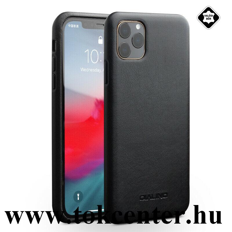 Apple iPhone 11 Pro QIALINO műanyag telefonvédő (valódi bőr bevonat) FEKETE