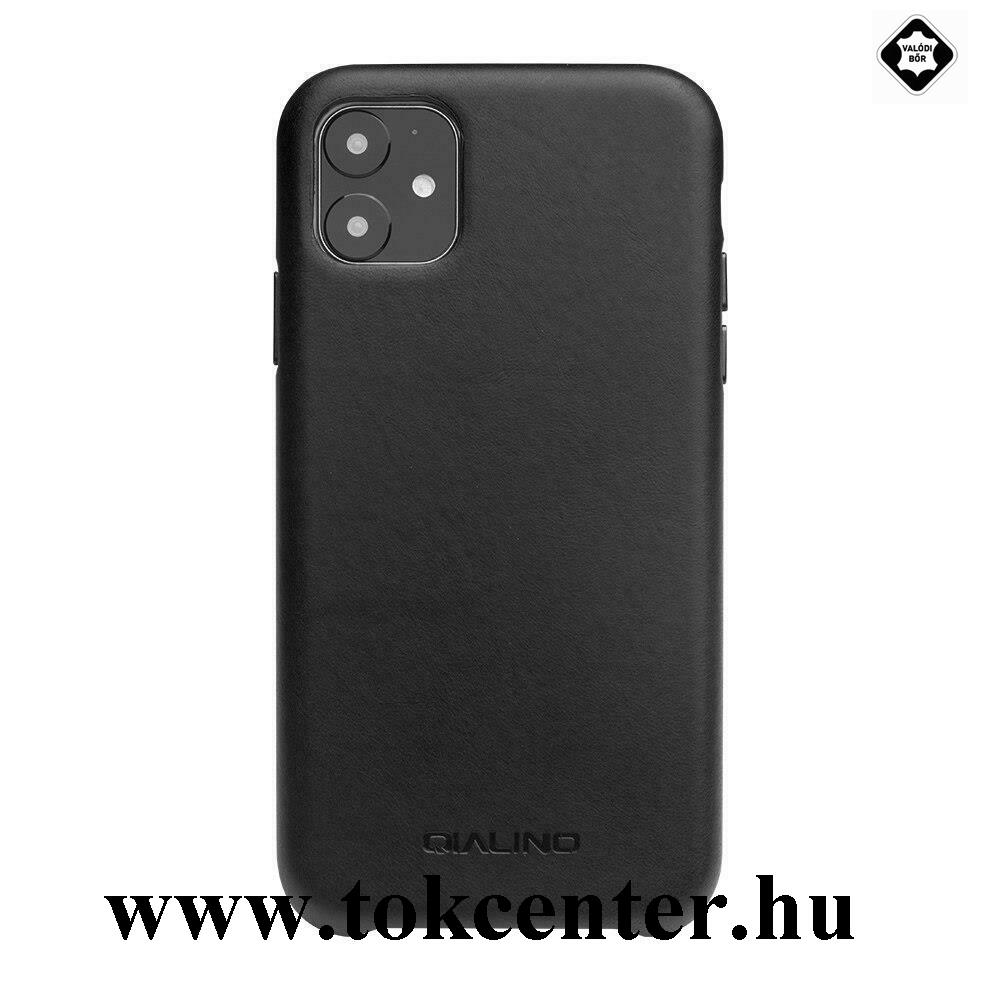 Apple iPhone 11 QIALINO műanyag telefonvédő (valódi bőr bevonat) FEKETE