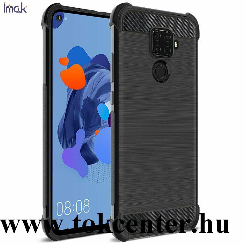 Huawei Mate 30 Lite IMAK VEGA szilikon telefonvédő (közepesen ütésálló, légpárnás sarok, szálcsiszolt, karbon minta) FEKETE