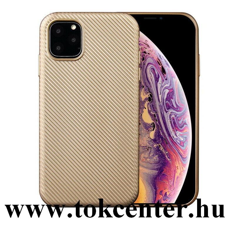 Apple iPhone 11 Szilikon telefonvédő (karbon minta) ARANY