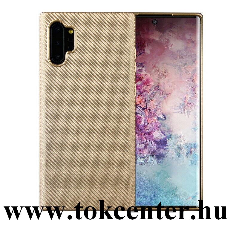 Samsung Galaxy Note 10 Plus (SM-N975F) Szilikon telefonvédő (karbon minta) ARANY