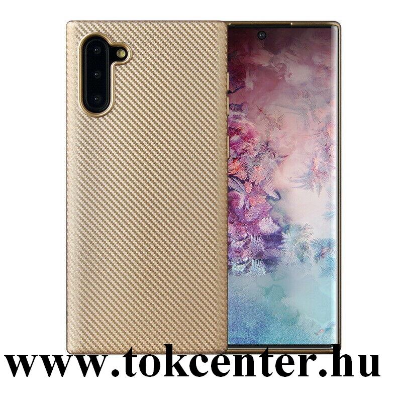 Samsung Galaxy Note 10 (SM-N970F) Szilikon telefonvédő (karbon minta) ARANY