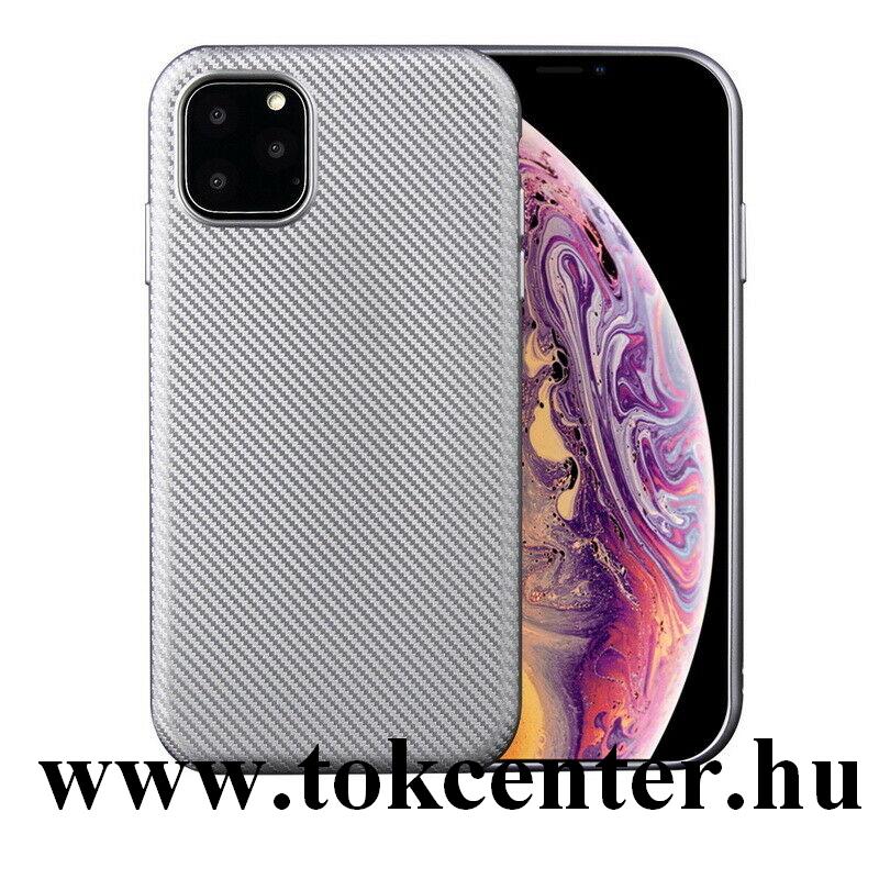 Apple iPhone 11 Szilikon telefonvédő (karbon minta) EZÜST