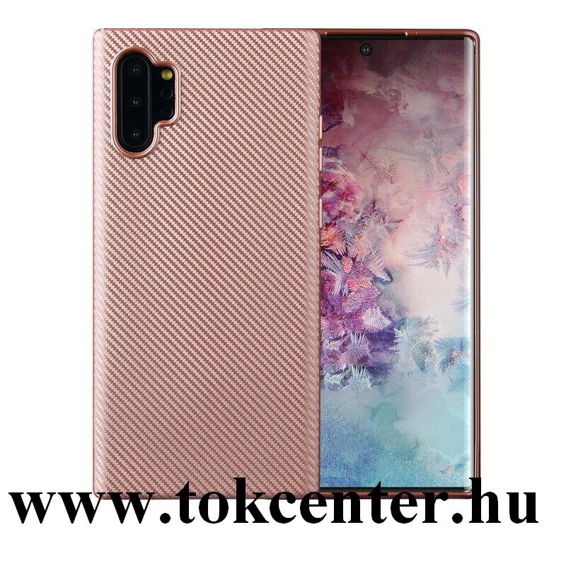 Samsung Galaxy Note 10 Plus (SM-N975F) Szilikon telefonvédő (karbon minta) ROZÉARANY