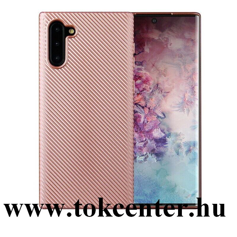 Samsung Galaxy Note 10 (SM-N970F) Szilikon telefonvédő (karbon minta) ROZÉARANY
