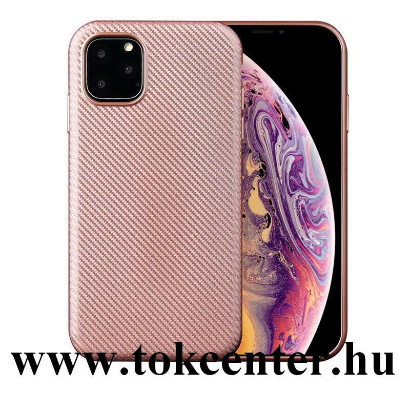 Apple iPhone 11 Szilikon telefonvédő (karbon minta) ROZÉARANY