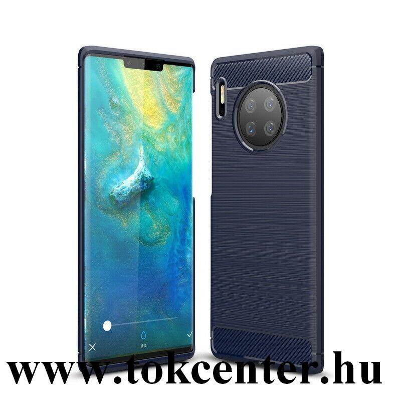 Huawei Mate 30 Szilikon telefonvédő (közepesen ütésálló, légpárnás sarok, szálcsiszolt, karbon minta) SÖTÉTKÉK