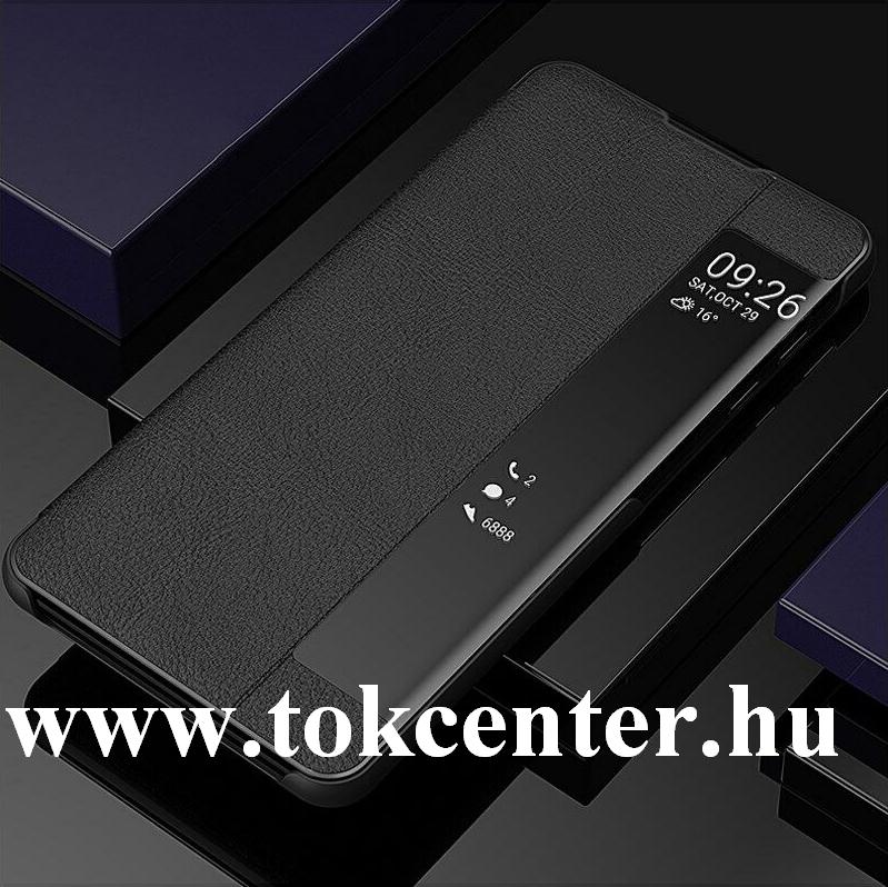 Samsung Galaxy Note 10 (SM-N970F) Tok álló, bőr hatású (FLIP, oldalra nyíló, asztali tartó funkció, hívószámkijelzés, View Window) FEKETE