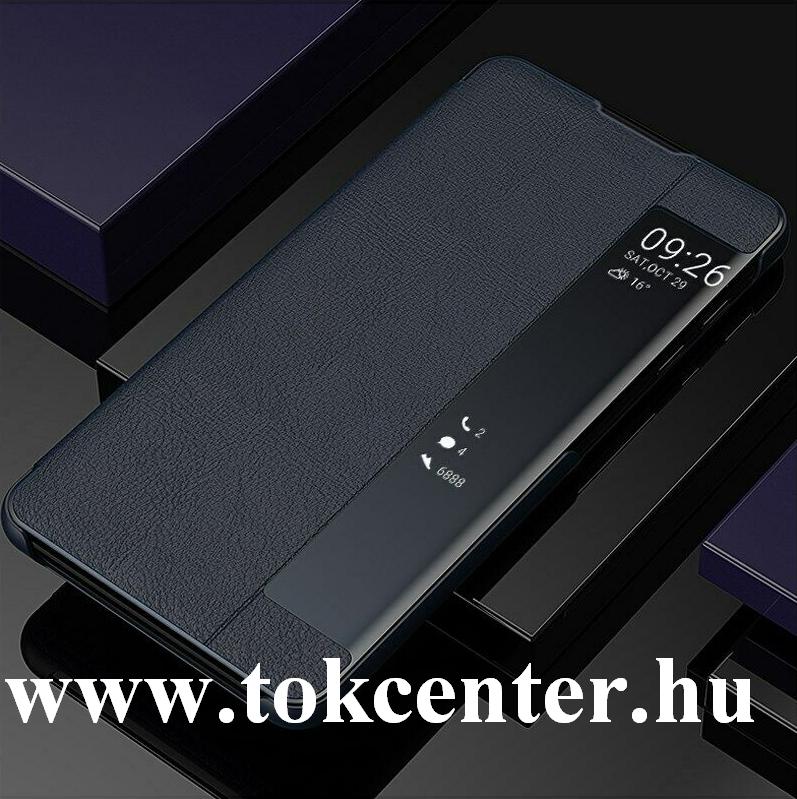 Samsung Galaxy Note 10 Plus (SM-N975F) Tok álló, bőr hatású (FLIP, oldalra nyíló, asztali tartó funkció, hívószámkijelzés, View Window) SÖTÉTKÉK
