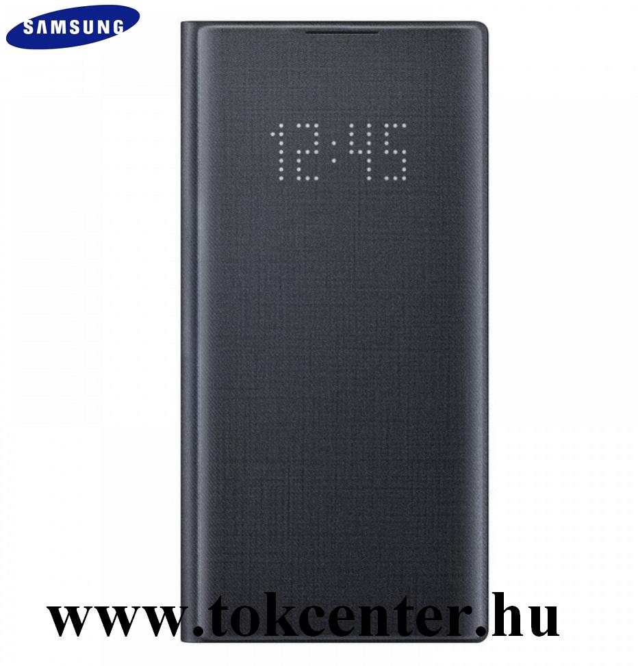 Samsung Galaxy Note 10 (SM-N970F) Tok álló (aktív flip, oldalra nyíló, bankkártya tartó, LED kijelző, textil minta) FEKETE (EF-NN970PBEGWW)