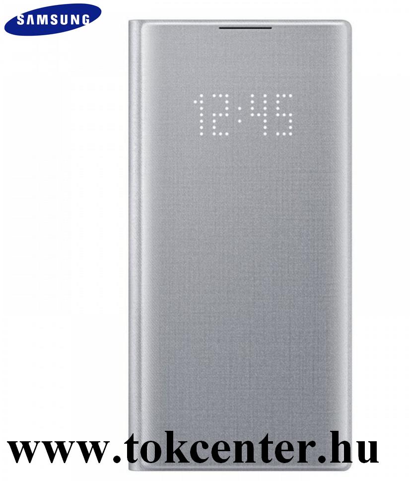 Samsung Galaxy Note 10 Plus (SM-N975F) Tok álló (aktív flip, oldalra nyíló, bankkártya tartó, LED kijelző, textil minta) EZÜST (EF-NN975PSEGWW)