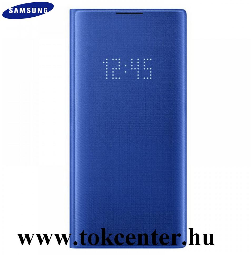 Samsung Galaxy Note 10 Plus (SM-N975F) Tok álló (aktív flip, oldalra nyíló, bankkártya tartó, LED kijelző, textil minta) KÉK (EF-NN975PLEGWW)