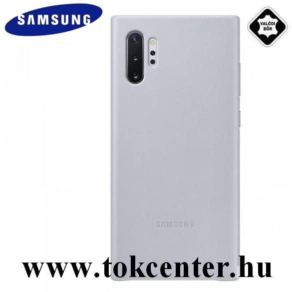 Samsung Galaxy Note 10 Plus (SM-N975F) Műanyag telefonvédő (valódi bőr hátlap) SZÜRKE