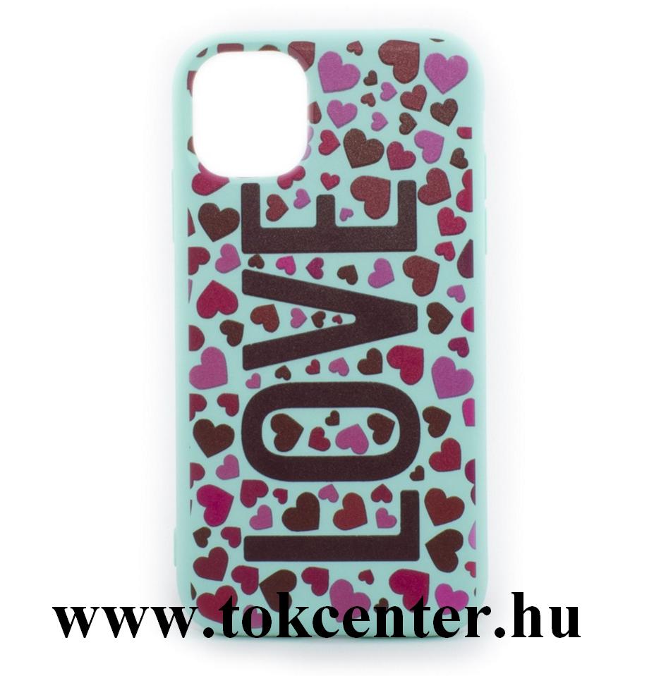 Apple iPhone 11 Pro Max Prémium szilikon telefonvédő, ''Love'', szívminta, Menta	