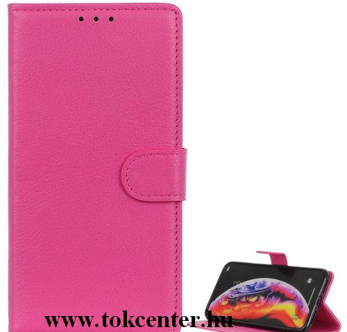 LG K20 2019 (LMX120) Tok álló, bőr hatású (FLIP, oldalra nyíló, asztali tartó funkció) RÓZSASZÍN