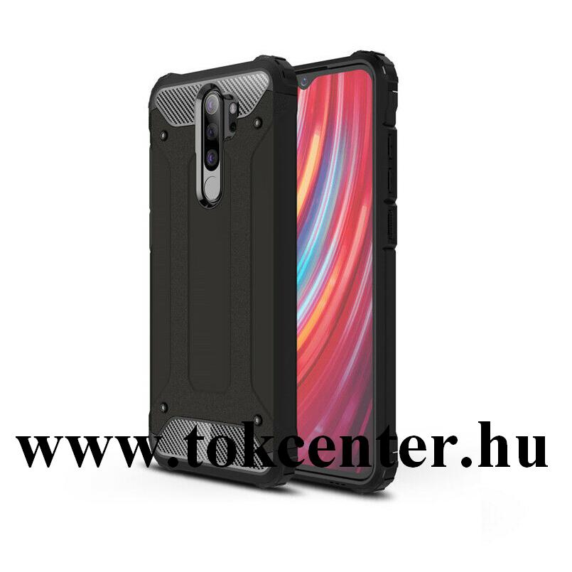 Xiaomi Redmi Note 8 Pro Defender műanyag telefonvédő (közepesen ütésálló, légpárnás sarok, szilikon belső, fémhatás) FEKETE
