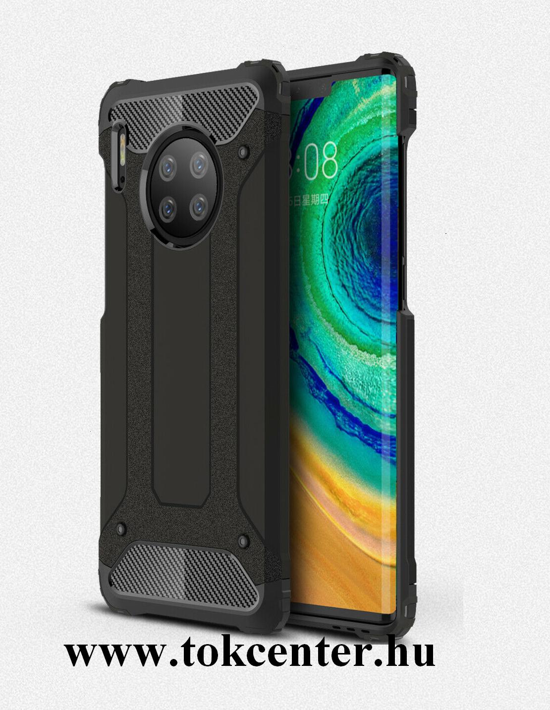 Huawei Mate 30 Pro Defender műanyag telefonvédő (közepesen ütésálló, légpárnás sarok, szilikon belső, fémhatás) FEKETE