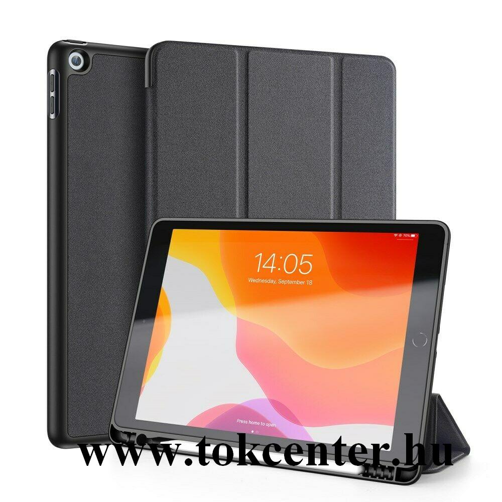 Apple IPAD 10.2 (2019) / Apple IPAD 10.2 (2020) DUX DUCIS DOMO tok álló, bőr hatású (aktív flip, oldalra nyíló, TRIFOLD asztali tartó funkció, textil minta) FEKETE