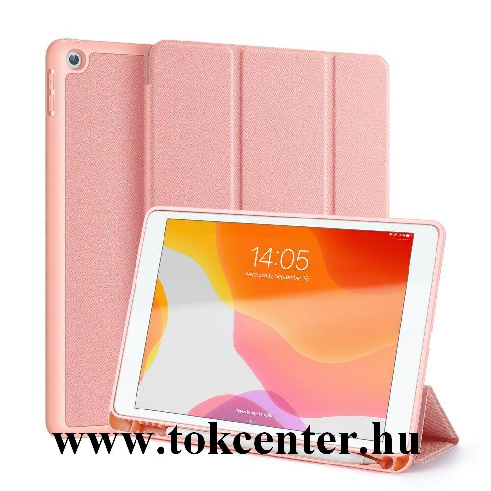 Apple IPAD 10.2 (2019) / Apple IPAD 10.2 (2020) DUX DUCIS DOMO tok álló, bőr hatású (aktív flip, oldalra nyíló, TRIFOLD asztali tartó funkció, textil minta) ROZÉARANY