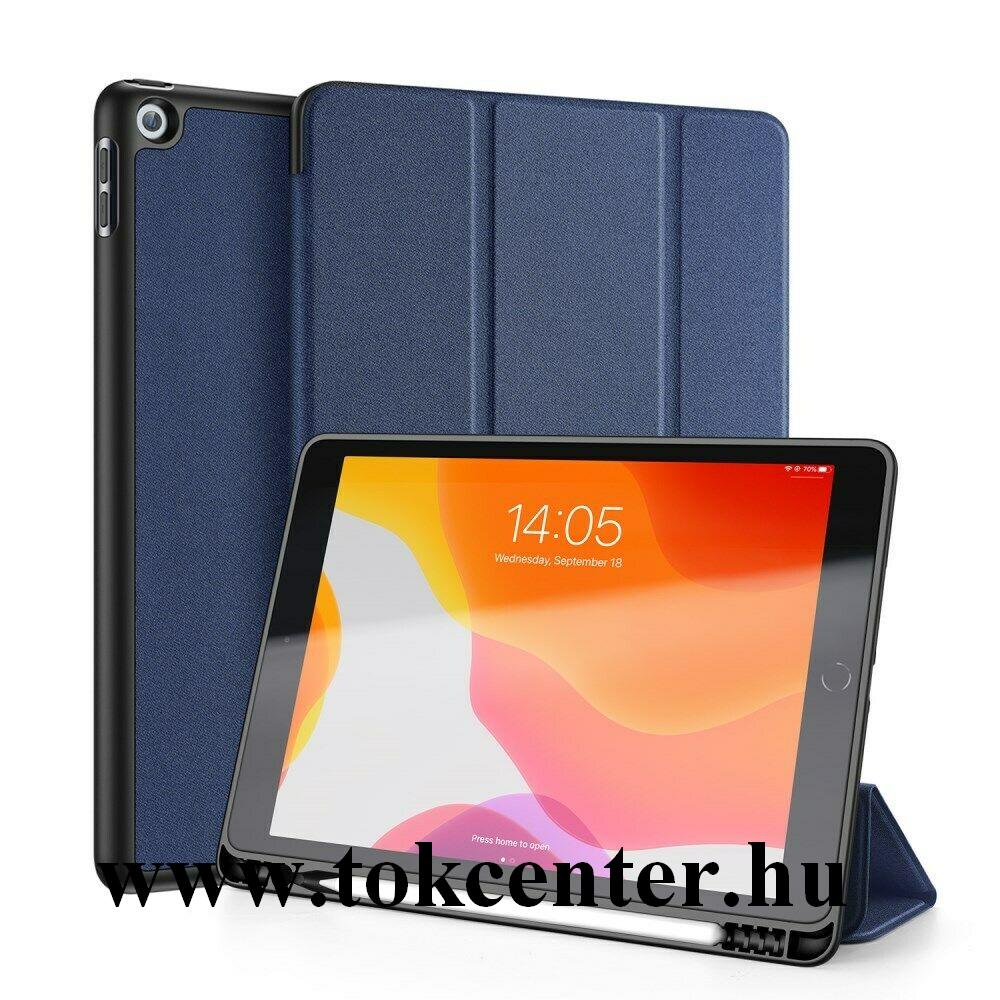 Apple IPAD 10.2 (2019) / Apple IPAD 10.2 (2020) DUX DUCIS DOMO tok álló, bőr hatású (aktív flip, oldalra nyíló, TRIFOLD asztali tartó funkció, textil minta) SÖTÉTKÉK