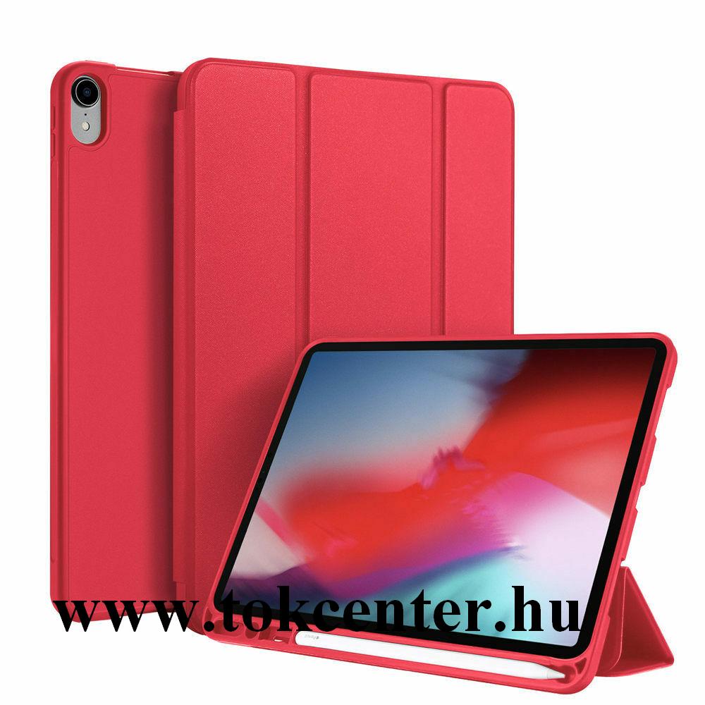 Apple IPAD Pro 11 (2018) DUX DUCIS tok álló, bőr hatású (aktív flip, oldalra nyíló, TRIFOLD asztali tartó funkció, Apple Pencil tartó) PIROS