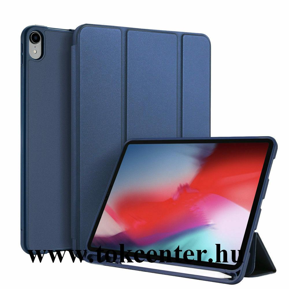 Apple IPAD Pro 11 (2018) DUX DUCIS tok álló, bőr hatású (aktív flip, oldalra nyíló, TRIFOLD asztali tartó funkció, Apple Pencil tartó) SÖTÉTKÉK