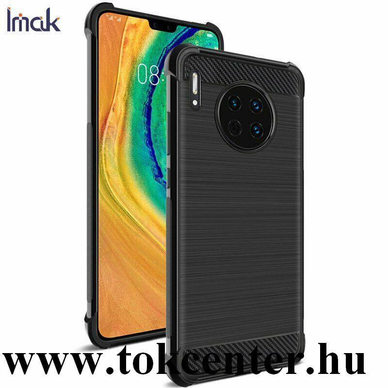Huawei Mate 30 IMAK VEGA szilikon telefonvédő (közepesen ütésálló, légpárnás sarok, szálcsiszolt, karbon minta) FEKETE