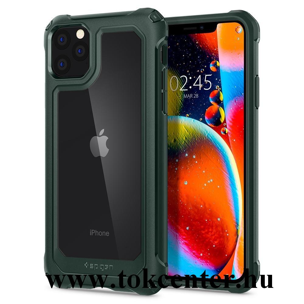 Apple iPhone 11 Pro SPIGEN GAUNTLET műanyag telefonvédő (szilikon keret, közepesen ütésálló, légpárnás sarok, átlátszó hátlap) ZÖLD