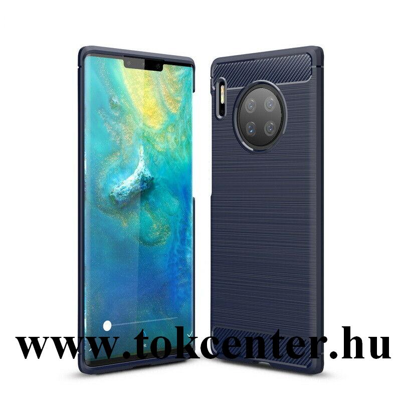 Huawei Mate 30 Pro Szilikon telefonvédő (közepesen ütésálló, légpárnás sarok, szálcsiszolt, karbon minta) SÖTÉTKÉK