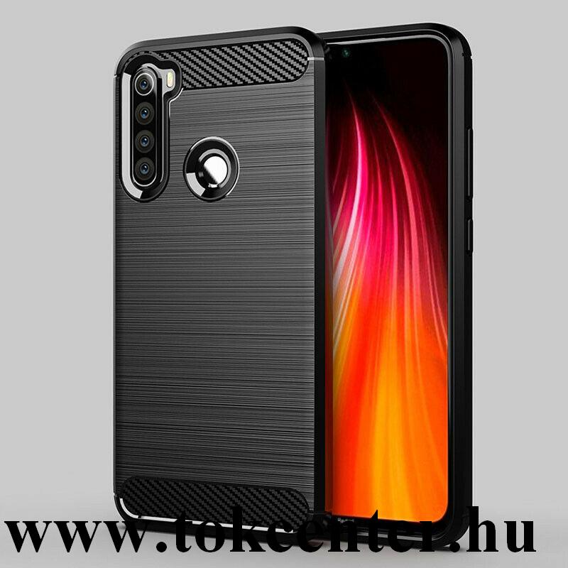 Xiaomi Redmi Note 8 Szilikon telefonvédő (közepesen ütésálló, légpárnás sarok, szálcsiszolt, karbonminta) FEKETE