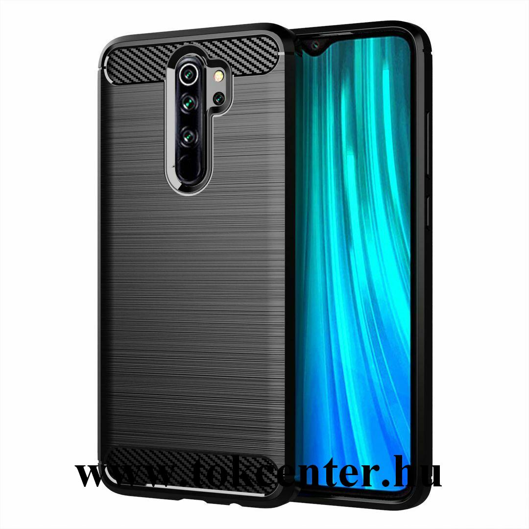 Xiaomi Redmi Note 8 Pro Szilikon telefonvédő (közepesen ütésálló, légpárnás sarok, szálcsiszolt, karbonminta) FEKETE