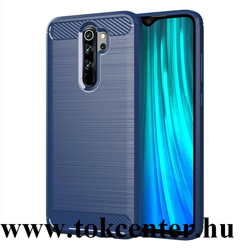 Xiaomi Redmi Note 8 Pro Szilikon telefonvédő (közepesen ütésálló, légpárnás sarok, szálcsiszolt, karbonminta) SÖTÉTKÉK