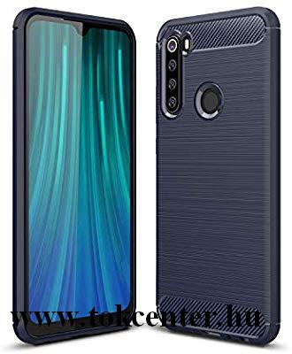 Xiaomi Redmi Note 8 Szilikon telefonvédő (közepesen ütésálló, légpárnás sarok, szálcsiszolt, karbonminta) SÖTÉTKÉK