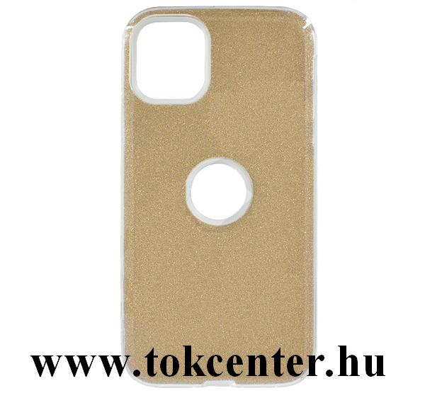 Apple iPhone 11 Szilikon telefonvédő (műanyag belső, csillogó hátlap, logo kivágás) ARANY