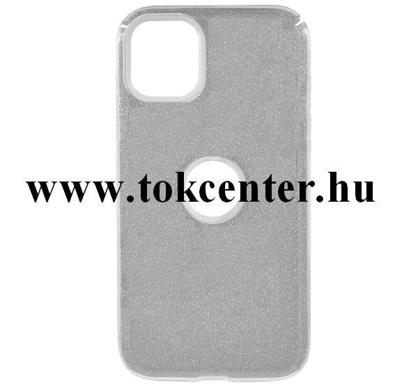 Apple iPhone 11 Pro Max Szilikon telefonvédő (műanyag belső, csillogó hátlap, logo kivágás) EZÜST