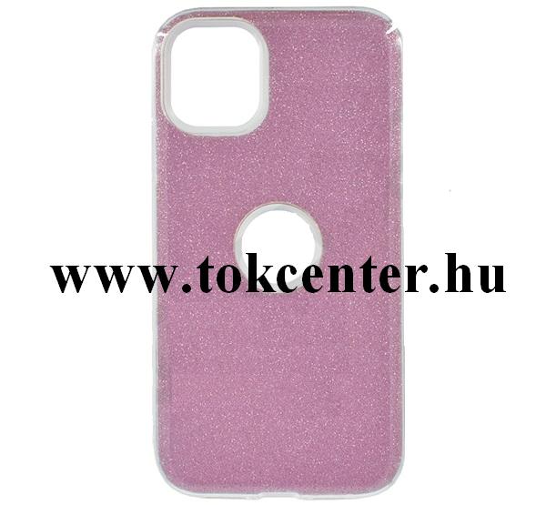 Apple iPhone 11 Pro Max Szilikon telefonvédő (műanyag belső, csillogó hátlap, logo kivágás) RÓZSASZÍN